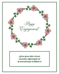 Vector illustration greeting card happy engagement with design wreath frame