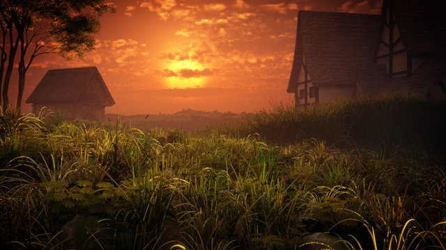 concept art of peaceful fantasy countryside environment 
