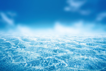 Summer vacation outdoor and travel holiday adventure concept.Copy space tropical ocean smooth wave beach with blue sky and white cloud abstract background.