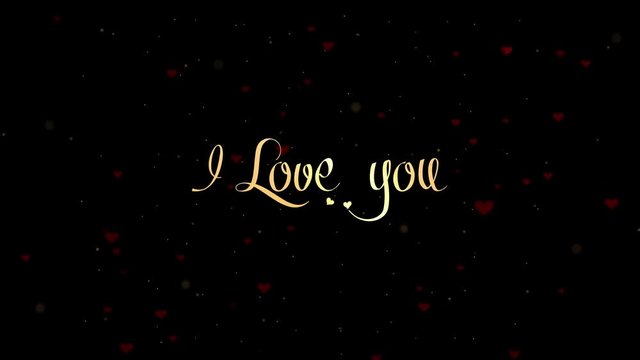 I love you Love confession. Valentine's Day lettering, isolated on black background, which is bedecked with little cute red hearts. Share love. Zoom. Action. Animation. 4K.