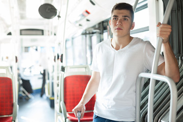 Man traveling in public transport