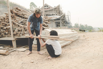 Child working in a brick factory. world day against child labour concept