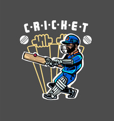 The Vector sketch of cricket player with cricket bat in his hand
