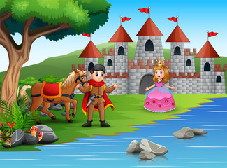 The prince and princess in a beautiful landscape