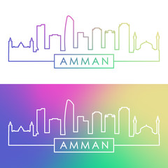 Amman skyline. Colorful linear style. Editable vector file.