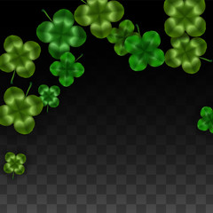 Vector Clover Leaf  Isolated on Transparent Background with Space for Text. St. Patrick's Day Illustration. Ireland's Lucky Shamrock Poster. Invintation for Concert in Pub. Top View. Success Symbols.