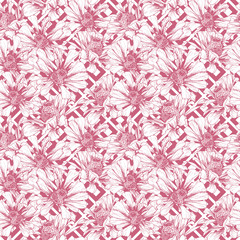 Romantic Pink Seamless Pattern for Valentines Day Holiday Wrapping Paper Design. Vector Feminine Floral Wallpaper Template with Helenium Autumnale Flower
