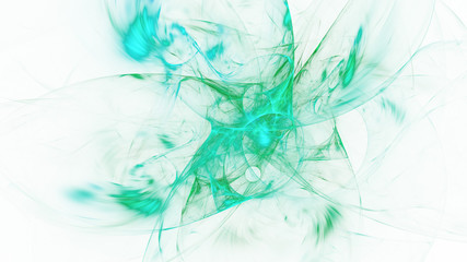 Abstract transparent green crystal shapes. Fantasy light background. Digital fractal art. 3d