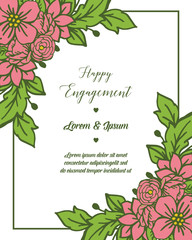 Vector illustration floral frame design for writing happy engagement
