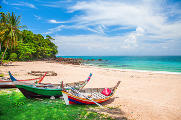 Naklejka na ściany i meble beach and fishing boat, koh Lanta, Thailand