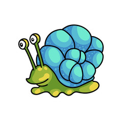Smiling cute green snail with colorful blue shell