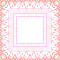 Delicate pink boho pattern. Geometric frame on a white background. Vector lace background for wallpapers, cards and your design