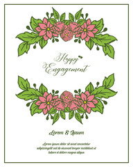 Vector illustration ornate of happy engagement with wreath frame style