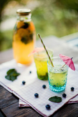 fresh lemonade with berries, citrus and mint