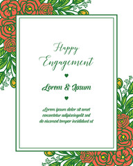 Obraz premium Vector illustration shape square of flower frame with greeting card of happy engagement