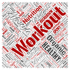 Vector conceptual healthy living positive nutrition sport square red word cloud isolated background. Collage of happiness care, organic, recreation workout, beauty, vital healthcare spa concept