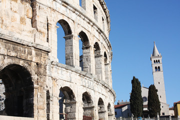 Fototapeta premium Roman amphitheater Pula. Arena ancient Roman times. Architecture Croatia.