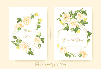 Fototapeta na wymiar Elegant Vintage Wedding Cards with Roses.