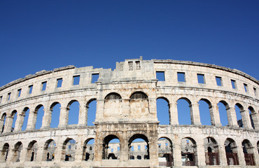 Roman amphitheater Pula. Arena ancient Roman times. Architecture Croatia.