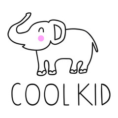 Elephant cool kid. Hand drawn vector icon illustration design in scandinavian, nordic style. Best for nursery, childish textile, apparel, poster, postcard.