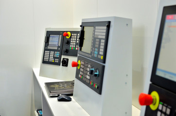 Milling CNC machine control panel with display. Selective focus.