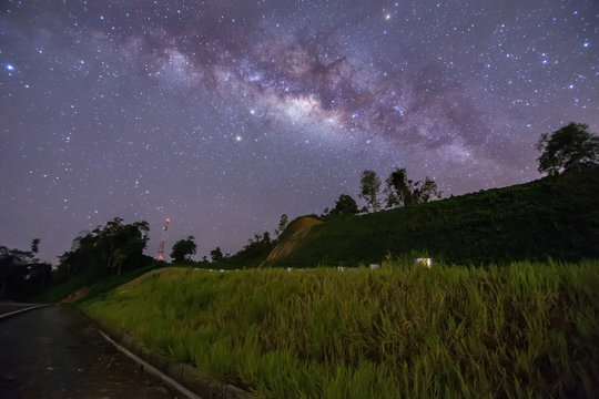 Amazing beautiful of night sky Milky Way Galaxy , Beautiful Milky Way galaxy at Borneo, Long exposure photograph, with grain.Image contain certain grain or noise and soft focus.