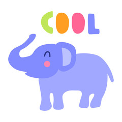 Cool elephant. Hand drawn vector icon illustration design in scandinavian, nordic style. Best for nursery, childish textile, apparel, poster, postcard.