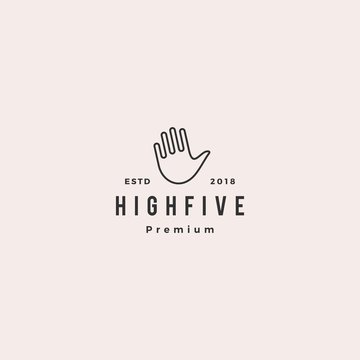 high 5 five hand gesture icon logo vector line outline monoline illustration
