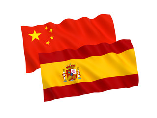Flags of Spain and China on a white background