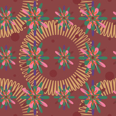 Cute geometric  seamless pattern with flowers. Vector illustration