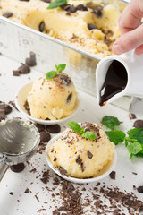 Vanilla Ice Cream With Chocolate and Mint