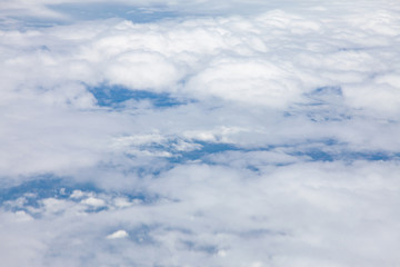 Clouds, sky and ground, looking from the plane.