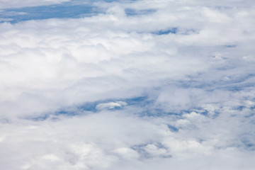 Clouds, sky and ground, looking from the plane.