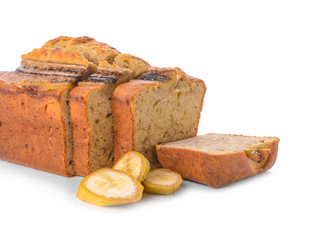 Tasty banana bread on white background