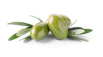 Tasty olives on white background