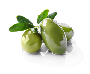 Tasty olives on white background