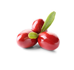 Tasty olives on white background
