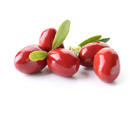 Tasty olives on white background