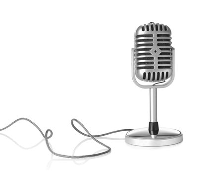 Retro microphone on white background