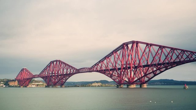 Forth Bridge with trains crossing, Scotland - Time lapse