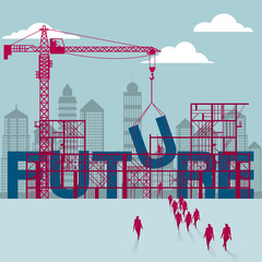 Building the future.A group of businessmen walked to the building site.