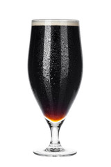 Single glass of beer close up isolated on white background