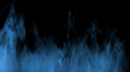 Skulls in the fog. Digital illustration art.