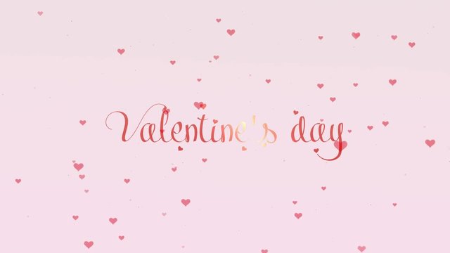 Valentine's Day red inscription, isolated on white background, which is bedecked with little cute pink hearts. Share love. Zoom. Action. Animation. 4K.