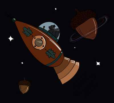 Squirrel Flying a Copper Spaceship through Acorn Space