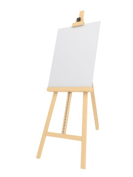 Empty wooden easel (empty canvas) isolated on white	