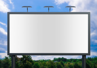 3D rendering of blank billboard (empty advertisement) with city background. Empty mockup template