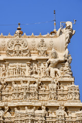 Fragment of the tower of Shri Padmanabhaswamy temple, Trivandrum, Kerala, India