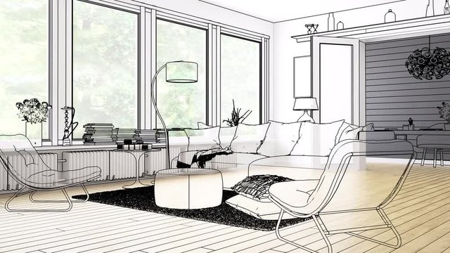 Modern Living Room Design - loopable 3d visualization