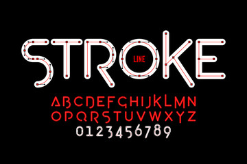 Stroke line font design, Bezier curves style alphabet letters and numbers